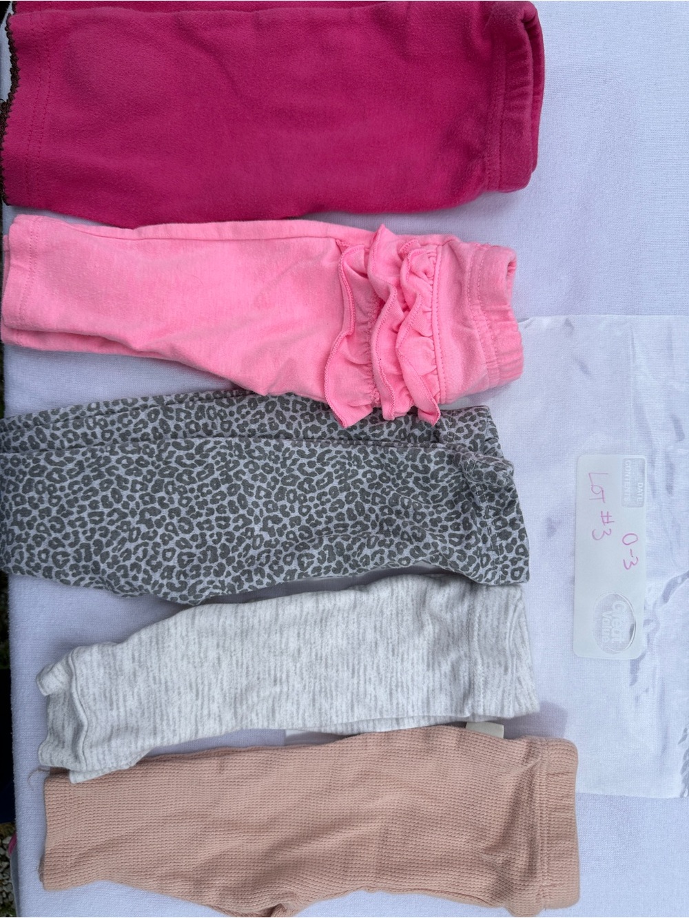 5 pairs of Pants assorted Minnie Mouse, leopard print, pink ruffle, grey, brown(